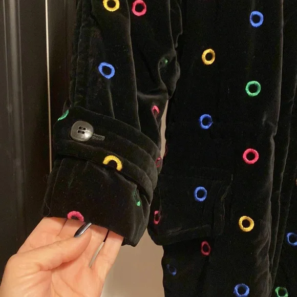 Vintage Escada Quilted Black Velvet Rainbow Ring Parka